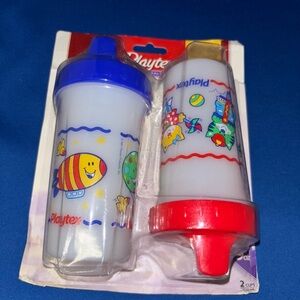 Vintage Playtex Spill-Proof Sippy Cup 2001 Cats Airplane Design 9 oz USA 2 Pack